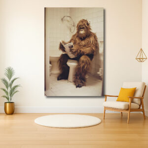 Gorilla leest krant in badkamer