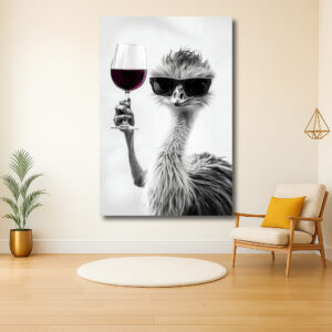 Stijlvolle Struisvogel met Wijnglas