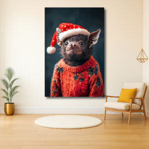 Vleermuis met kerstmuts in gezellige trui