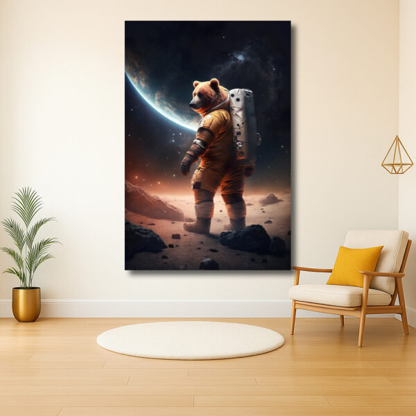Berenastronaut op buitenaards landschap