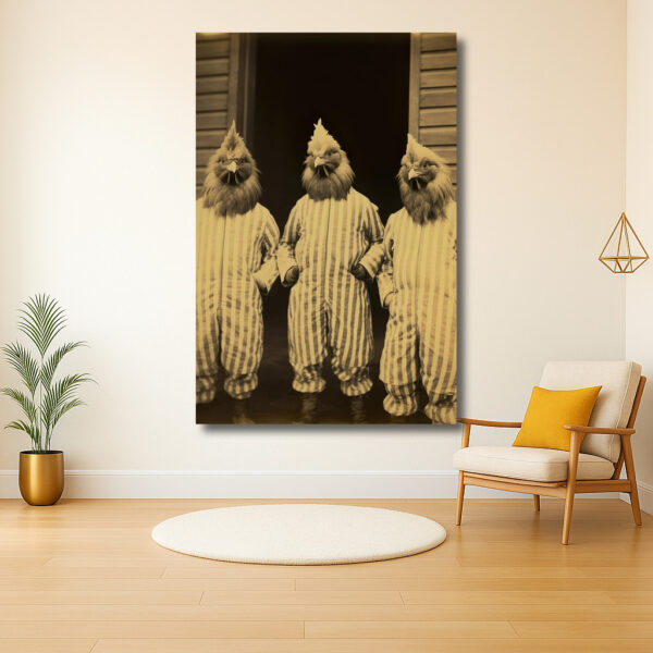 Drie Haanfiguren in Gestreepte Pyjama's
