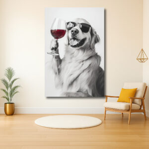 Hond met zonnebril en wijnglas