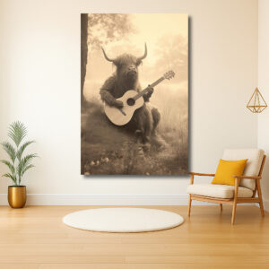 Hooglander met Gitaar in het Veld
