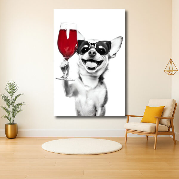 Chihuahua met zonnebril en wijnglas