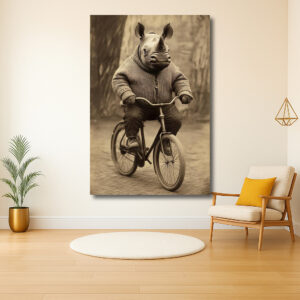 Neushoorn in retro fietstocht