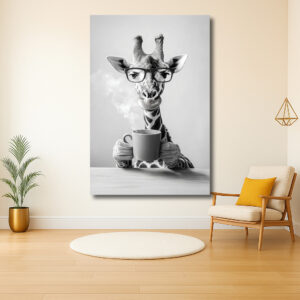 Giraffe met bril en koffie