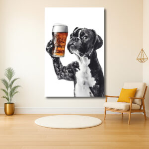 Hond met Bierglas in Zwart-wit