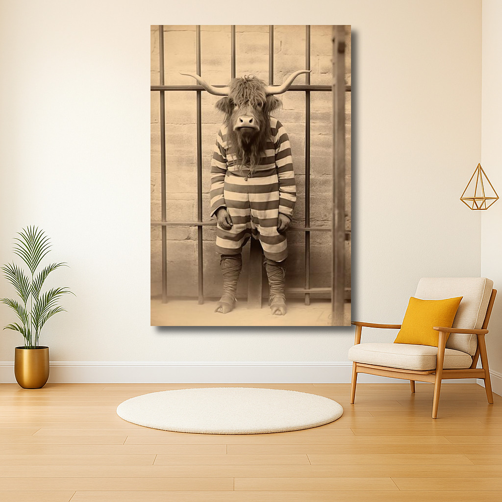 Gevangene met stierenhoofd in gestreept pak