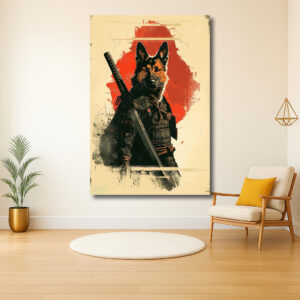 Samurai-herdershond voor rode zon