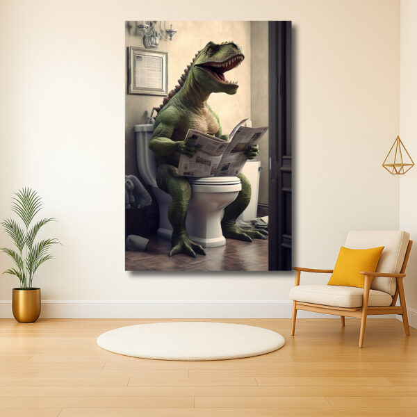 T-Rex op het Toilet met Krant