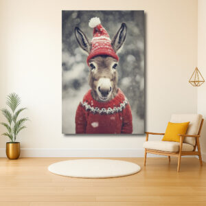 Ezel in winterse kersttrui met muts