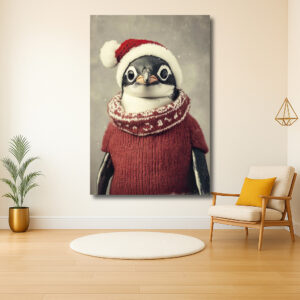 Kerstpinguïn in warme trui en muts