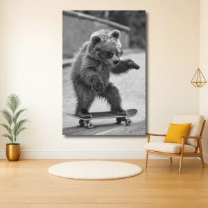 Skateboardende Beer met Zonnebril