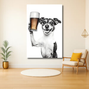 Hond met bierglas in zijn poot