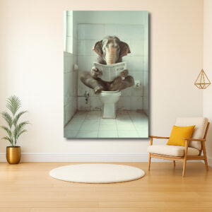 Olifant op het toilet met een krant