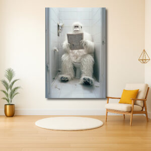 Yeti leest krant in badkamer