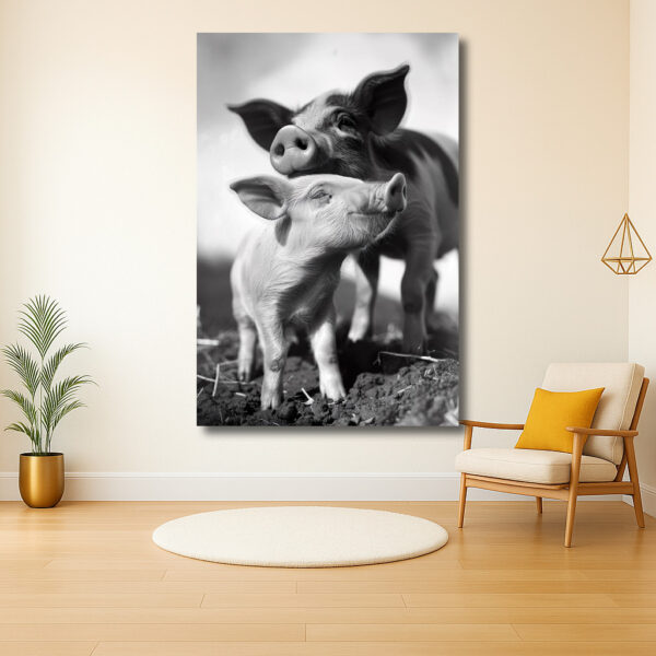 Schattige biggetjes in zwart-wit