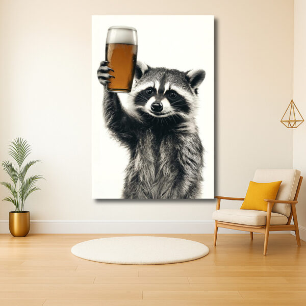 Speelse wasbeer met bierglas