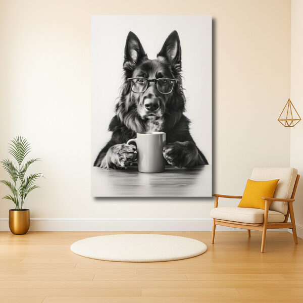 Hond met bril en koffie