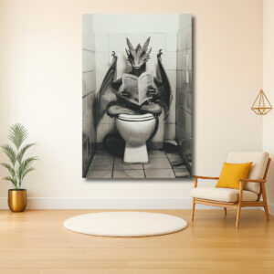 Draak op het Toilet met Een Krant