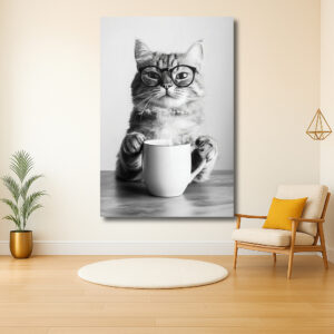 Kat met bril en koffie