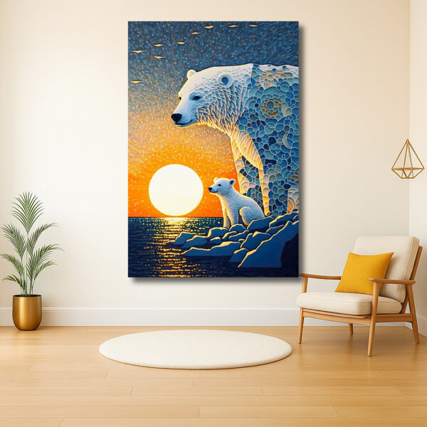 IJsberen in de ondergaande zon aan zee
