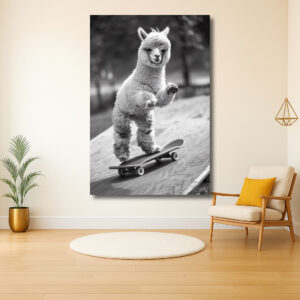 Avontuurlijke lama op skateboard