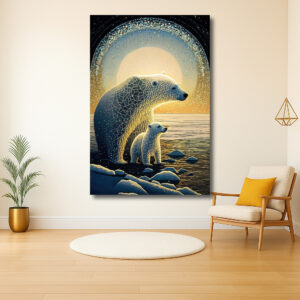 Poollandschap met beren in geometrisch licht