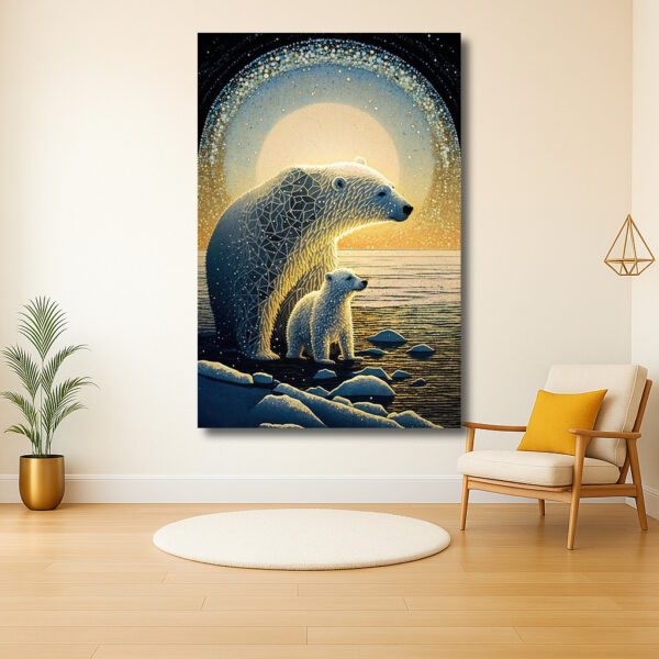 Poollandschap met beren in geometrisch licht