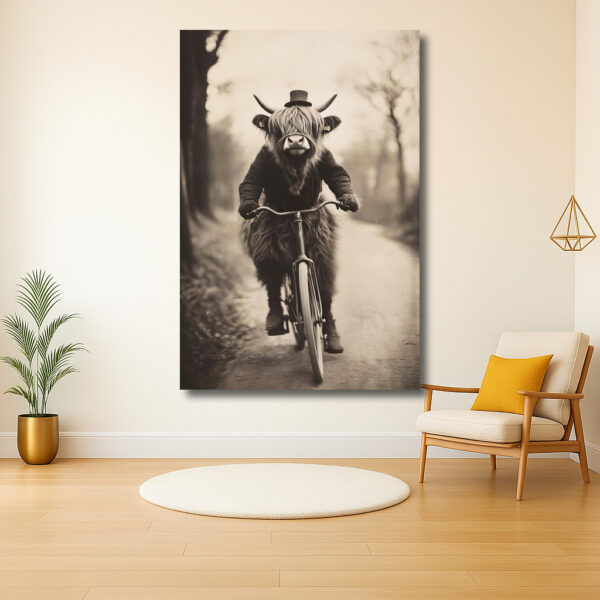 Schotse hooglander op nostalgische fietstocht