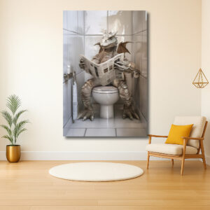 Draak met krant op het toilet