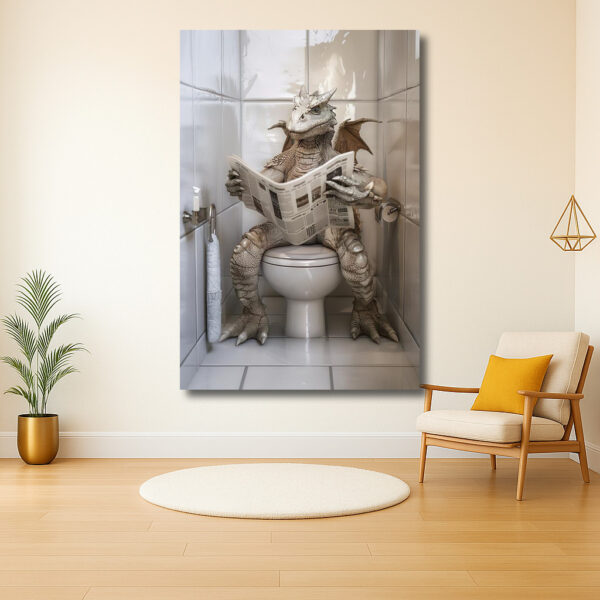 Draak met krant op het toilet