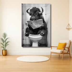 Bizon met krant op toilet