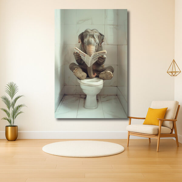 Olifant leest krant op toilet