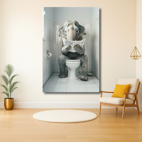 Olifant leest krant in het toilet
