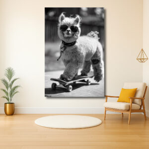Stijlvolle lama op skateboard