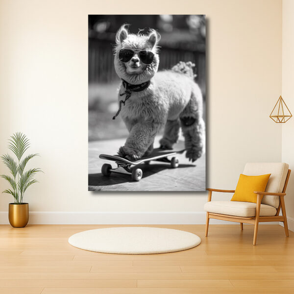 Stijlvolle lama op skateboard