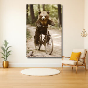 Beer fietst door het bos