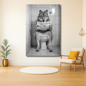 Wolf leest krant op toilet