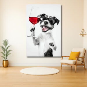 Vrolijke hond met wijnglas