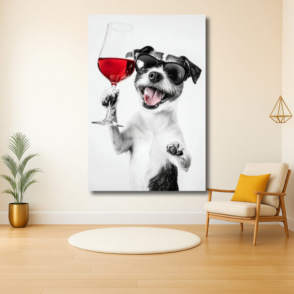 Vrolijke hond met wijnglas