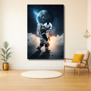 Panda-astronaut op maanreis