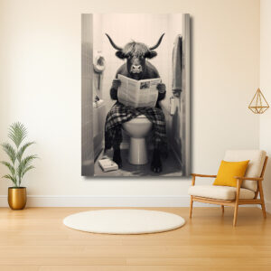 Stier op de wc met krant