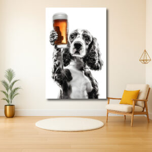 Hond heft een glas bier