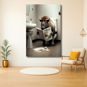 Bizon leest krant op het toilet