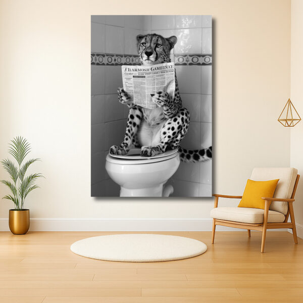 Leesmoment voor een luipaard op een toilet