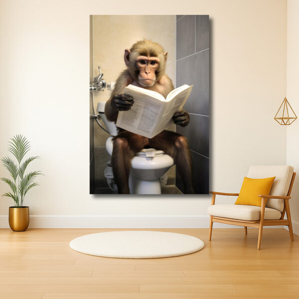 Verstandige Aap Leest een Boek in de Badkamer