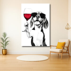 Lachende Hond met Wijnglas en Zonnebril