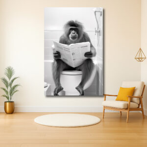 Aap leest krant op toilet