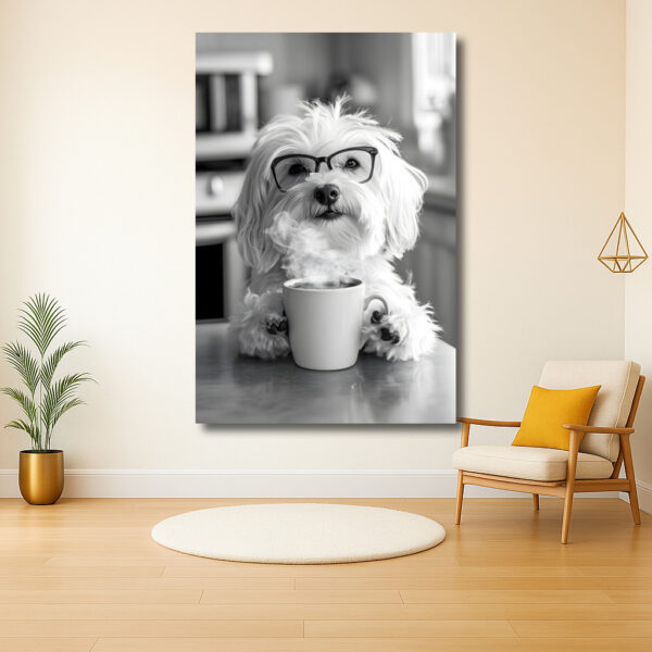 Stijlvolle hond met bril en koffie